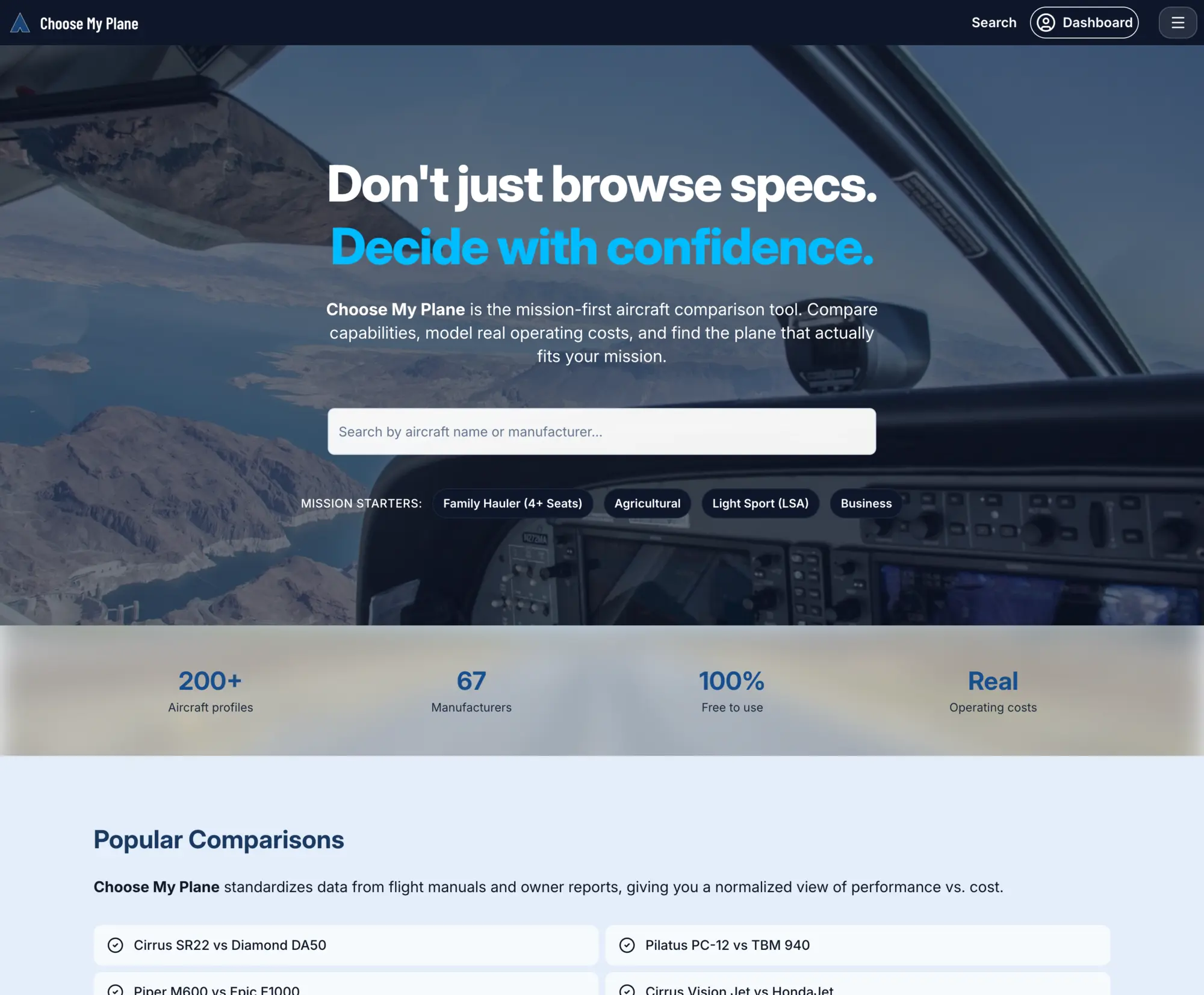 Choose My Plane — aircraft comparison tool
